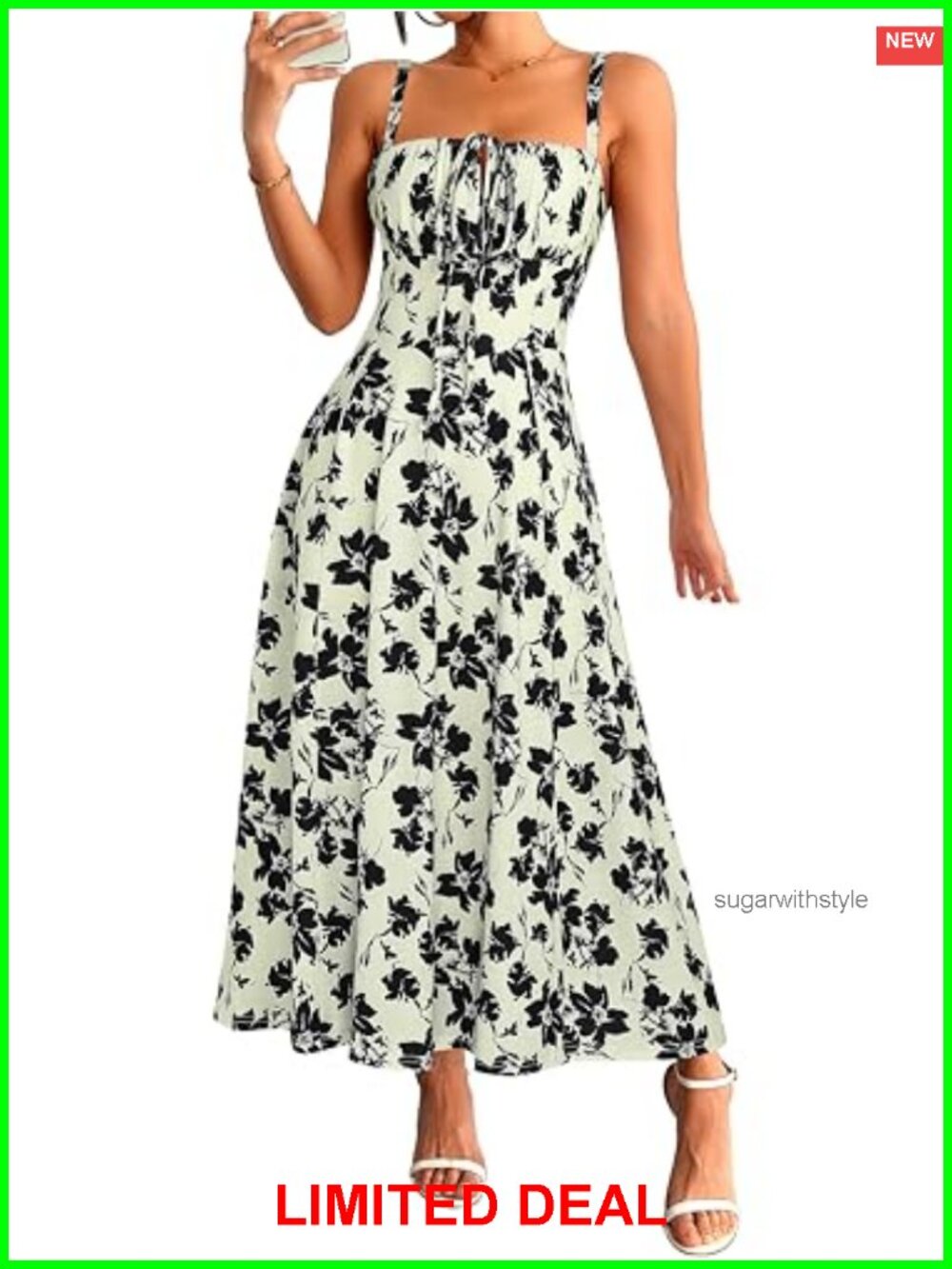 Womens Floral Midi Corset Sundress Spaghetti Strap Lace Up Beach Dress